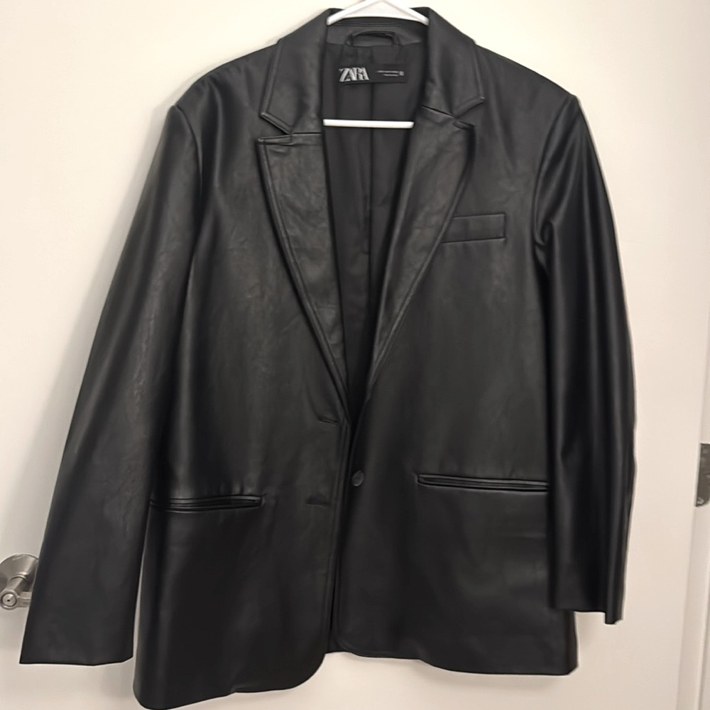 Zara black faux leather blazer